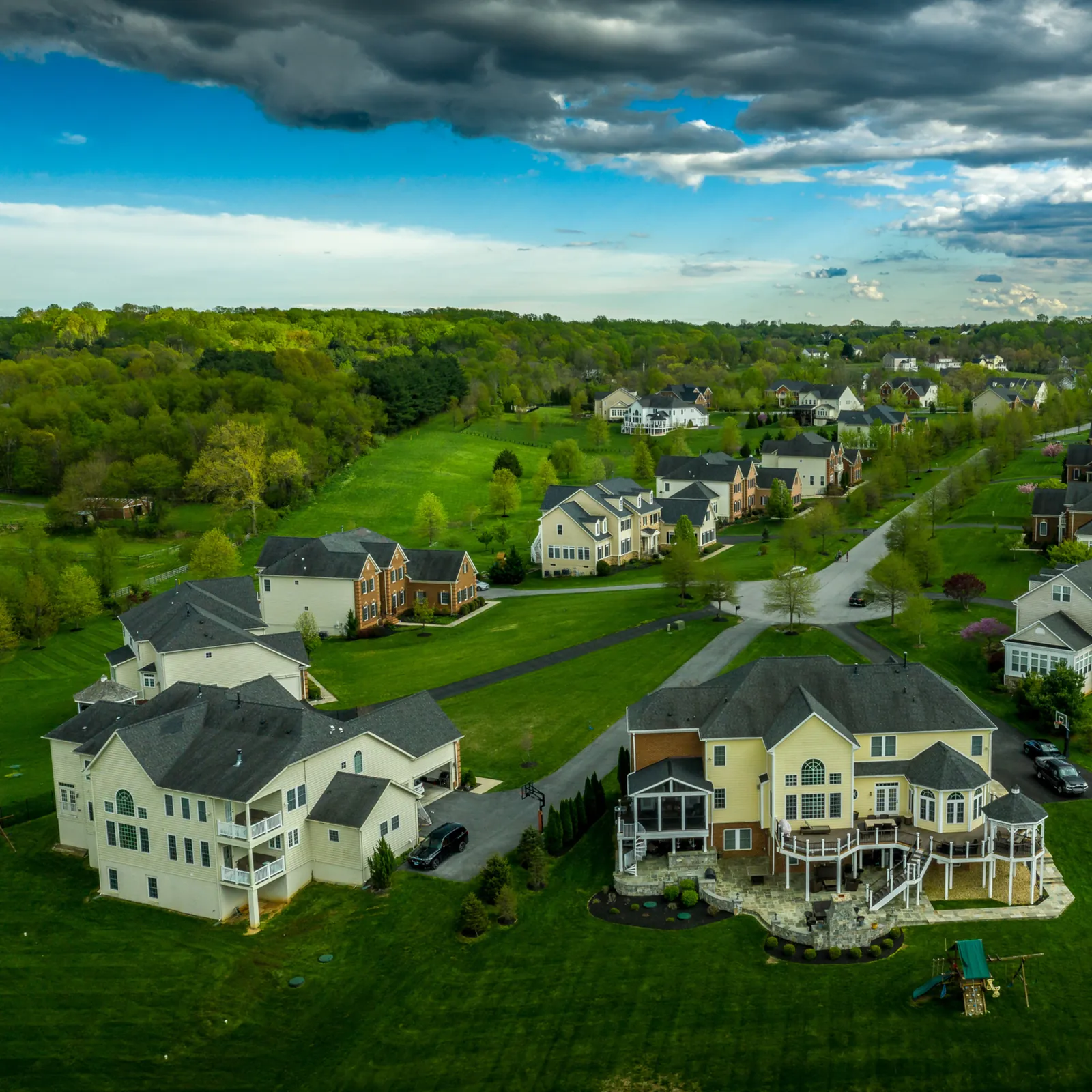 An aerial view of Maryland homes